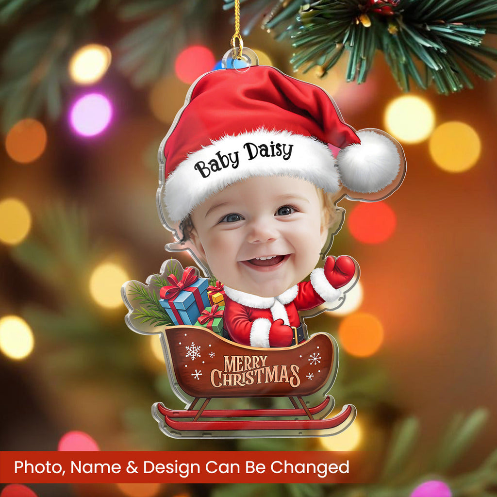 Personalized Baby Photo Ornament - Customized Baby Name Shaped Acrylic Ornaments, Baby Keepsake Gifts, Baby Santa Claus Christmas Ornament