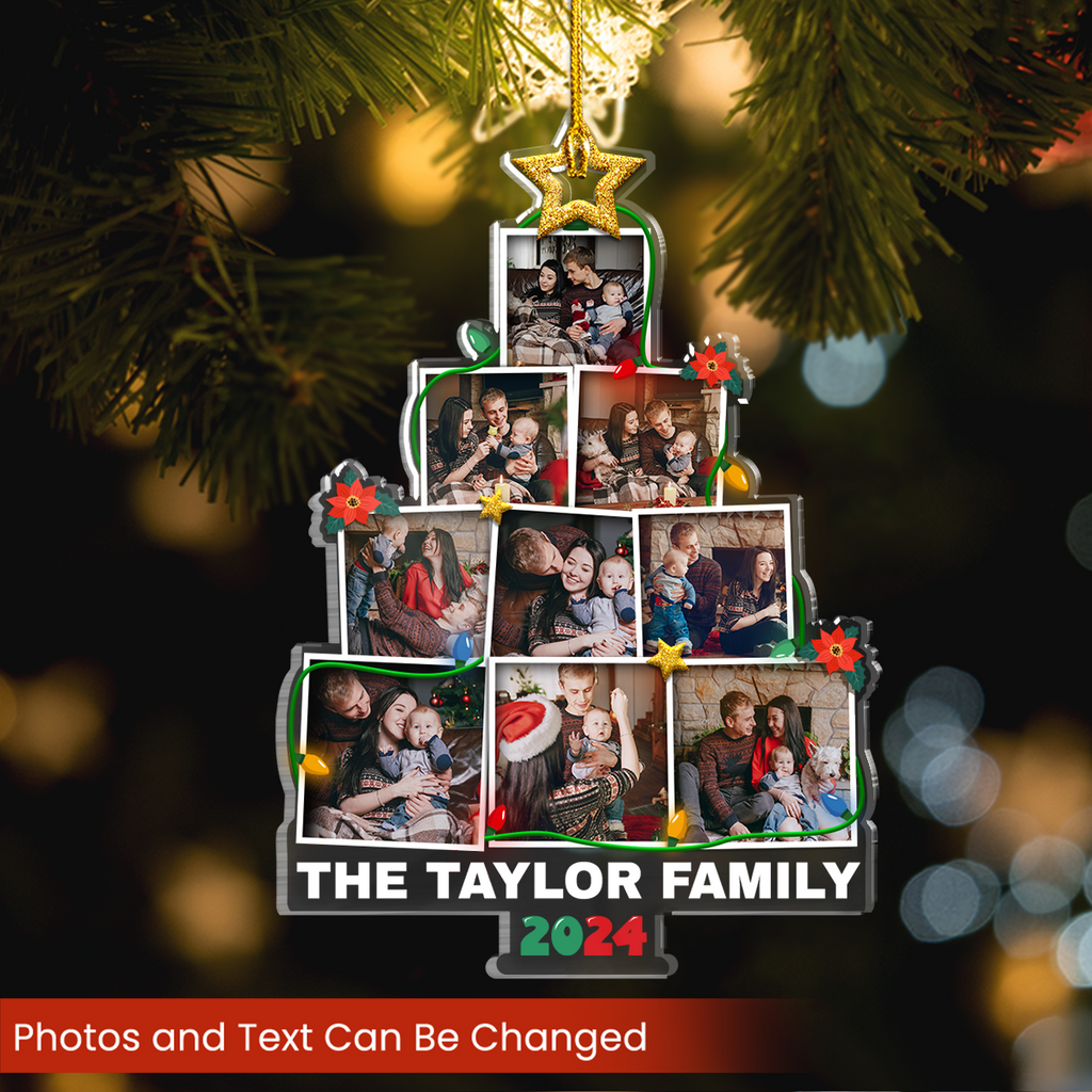 Personalized Family Name Photo Ornament - Customized Photo Christmas Tree Shaped Acrylic Ornaments, Custom Ornaments, Birthday Gift for Family Members