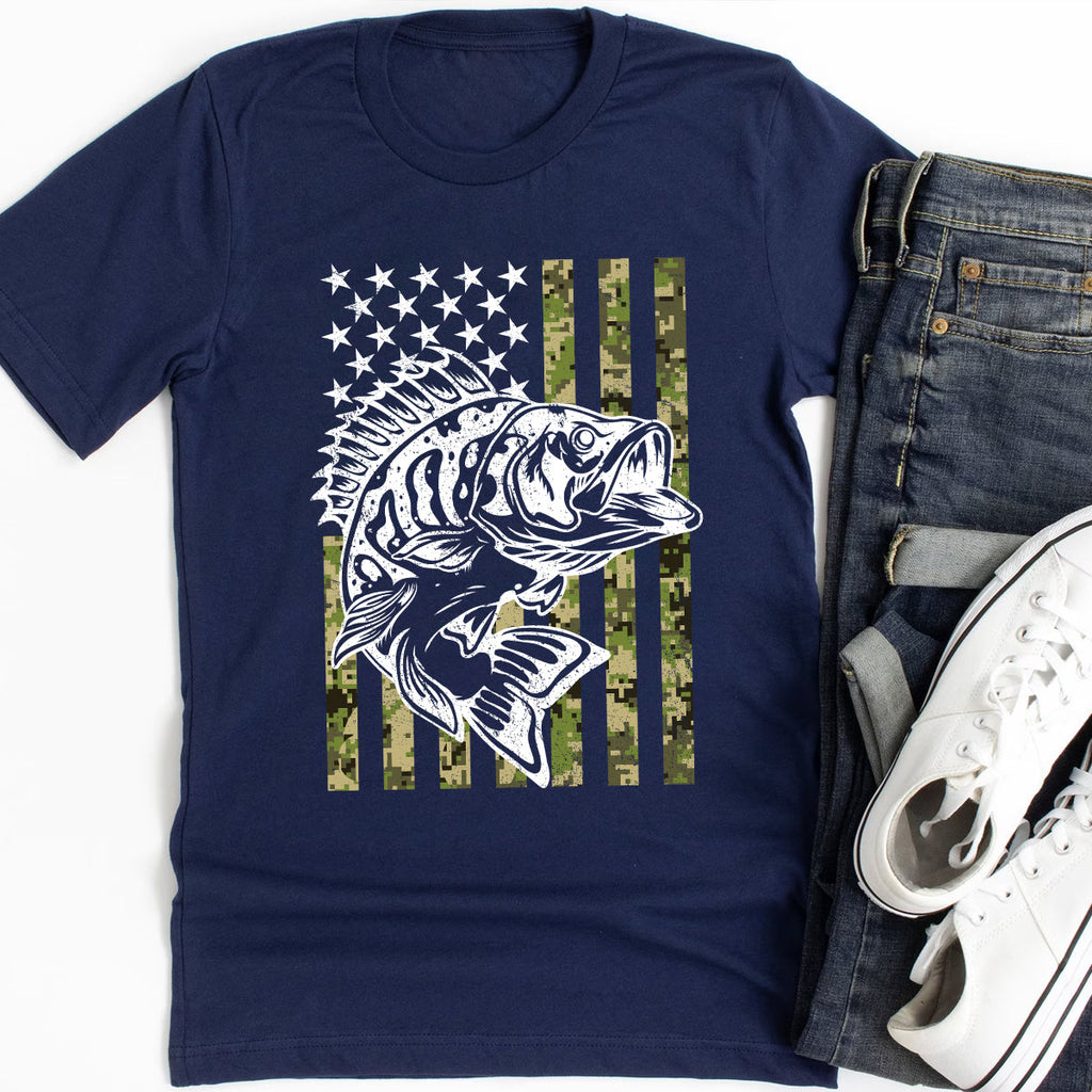 Fishing American Flag Vintage Tshirt USA Bass Fisherman Gift
