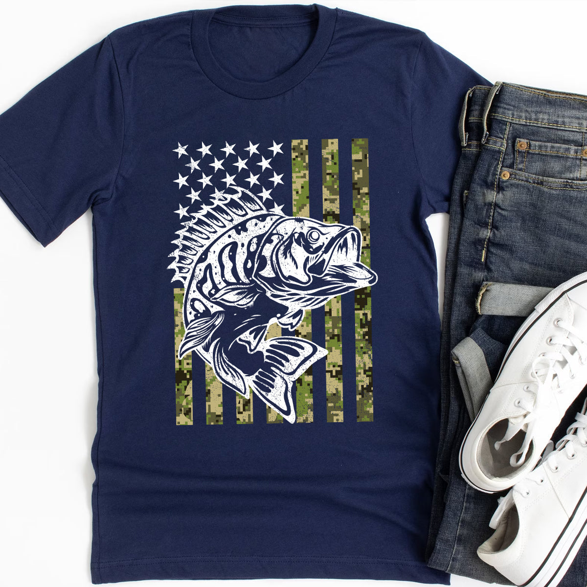 Fishing American Flag Vintage Tshirt USA Bass Fisherman Gift