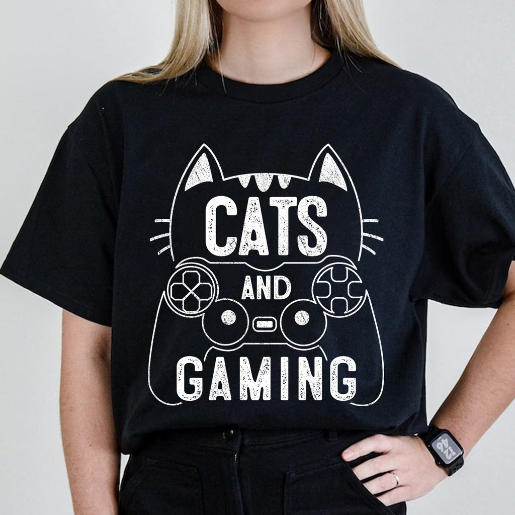 Cats And Gaming Funny Cat Lover Gaming Gift Gamer T-Shirt