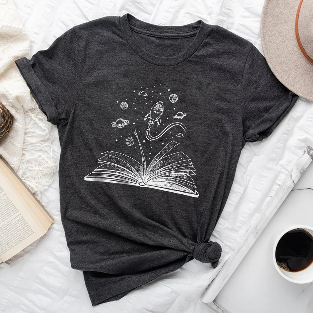 Books and Space T-Shirt Space Lover Gift For Bookworm Astronomy Tee