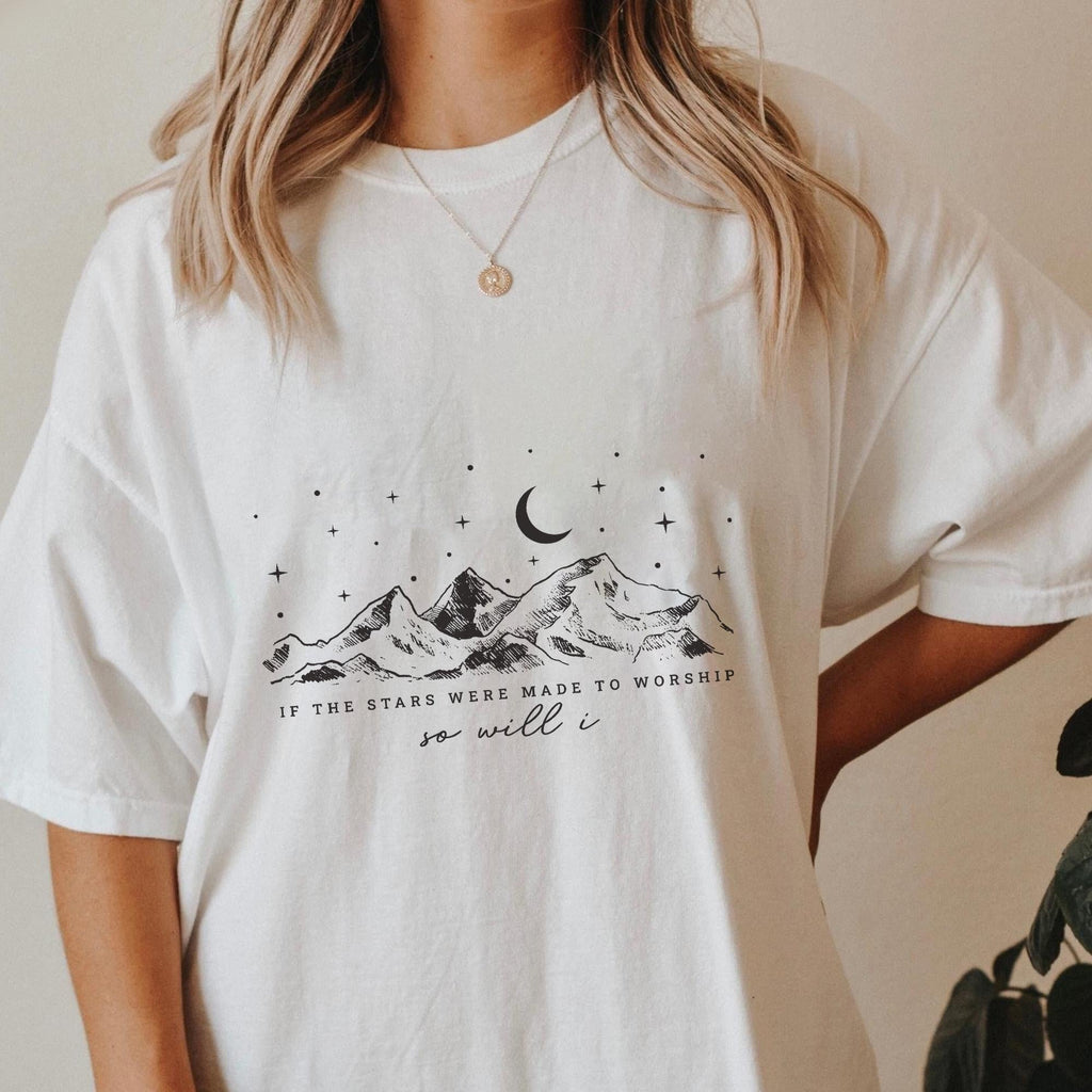 Sandjest Christian T-Shirt If the Stars Were Made to Worship So Will I Gift for Jesus Lover Bible Lovers