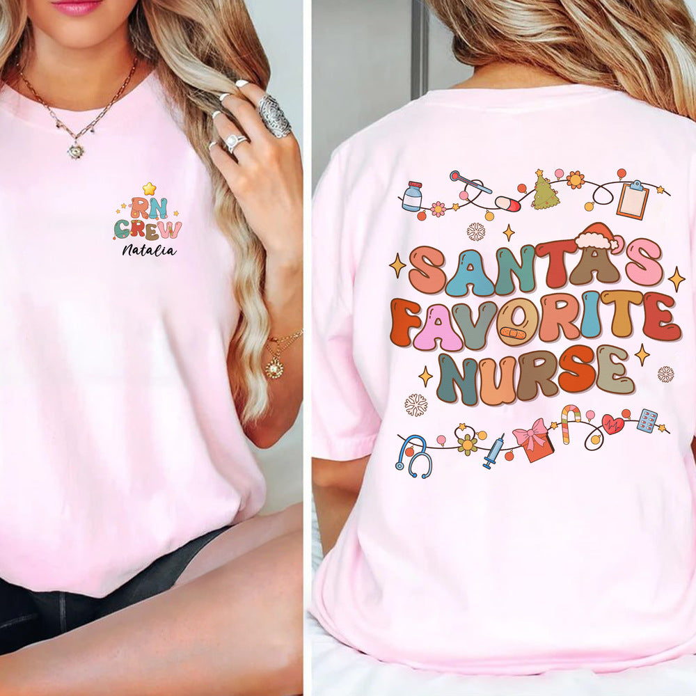 Personalized Christmas T-Shirt Santa Favorite Nurse