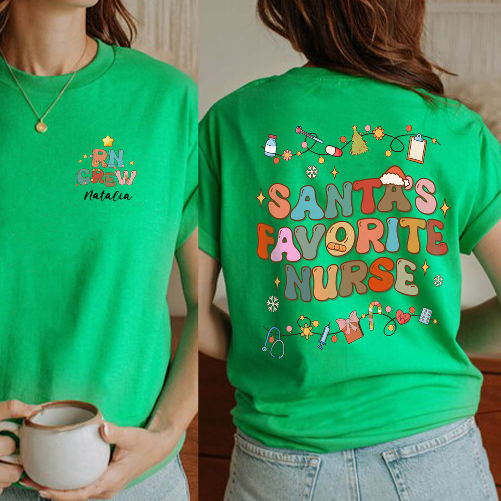 Personalized Christmas T-Shirt Santa Favorite Nurse