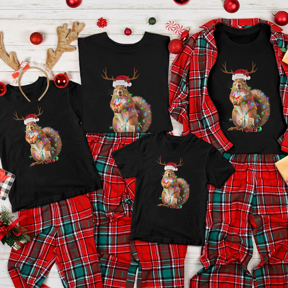 Personalized Christmas T-Shirt Squirrel Motifs