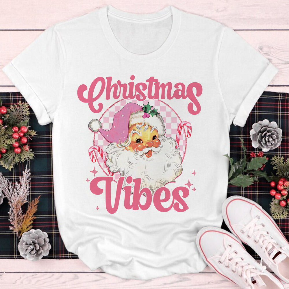 Personalized Christmas T-shirt Pink Santa Clause