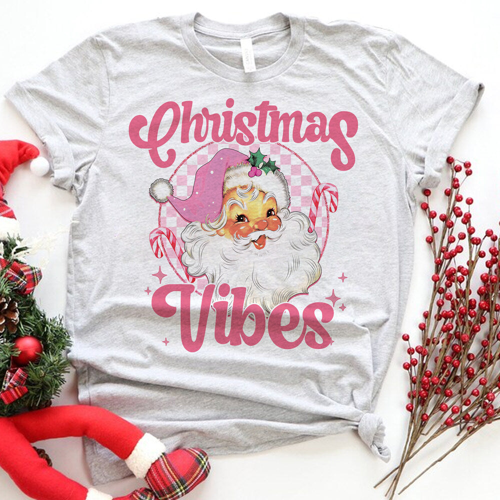 Personalized Christmas T-shirt Pink Santa Clause