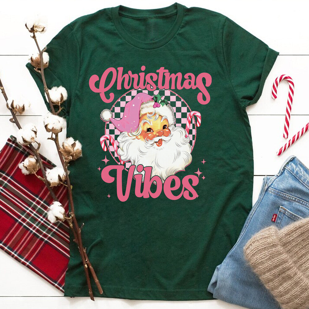 Personalized Christmas T-shirt Pink Santa Clause