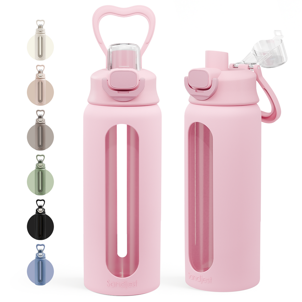 HydroElegance Glass Push-button Lid Water Bottle 24oz