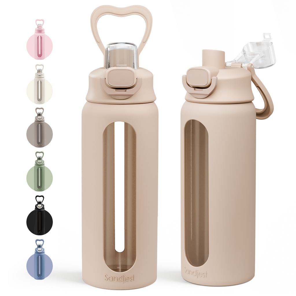 HydroElegance Glass Push-button Lid Water Bottle 24oz