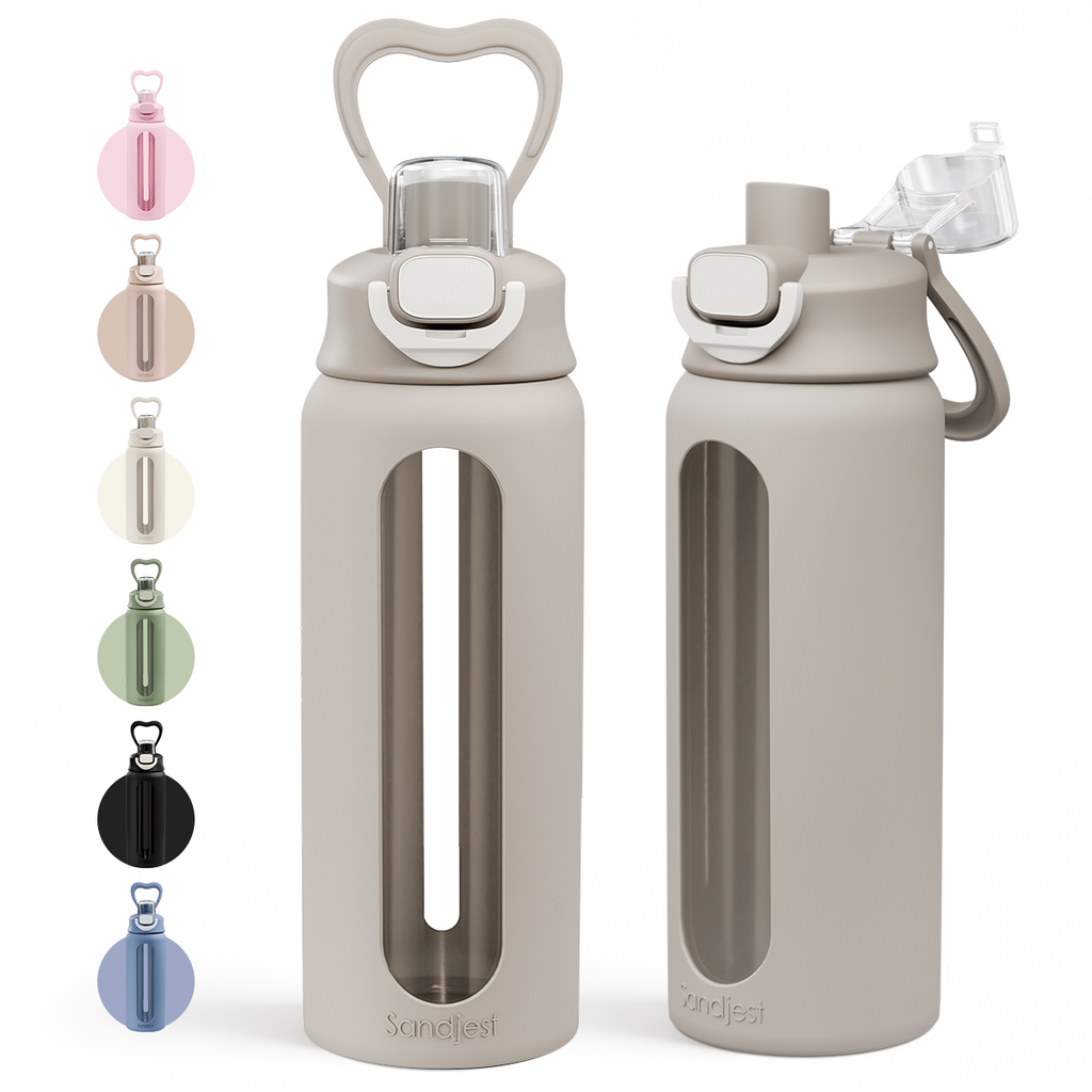 HydroElegance Glass Push-button Lid Water Bottle 24oz