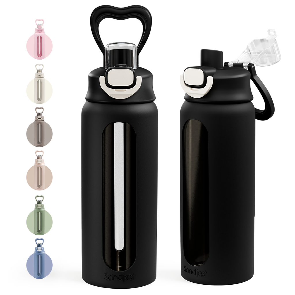 HydroElegance Glass Push-button Lid Water Bottle 24oz