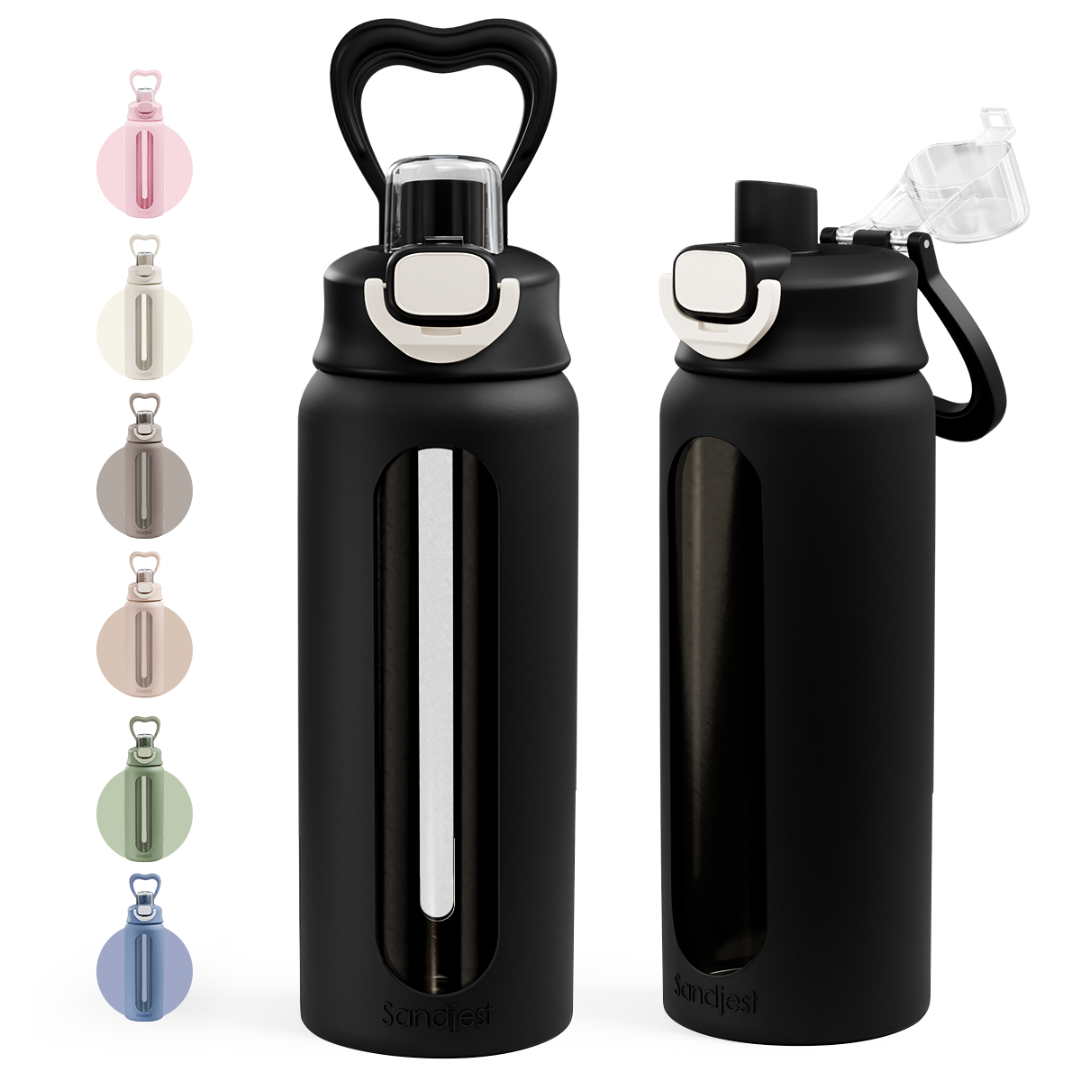 HydroElegance Glass Push-button Lid Water Bottle 24oz