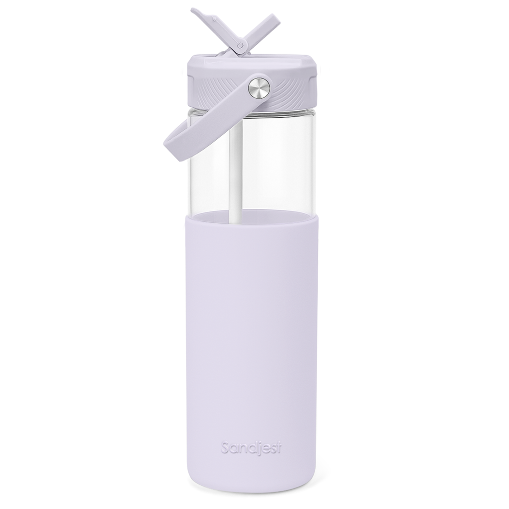 AquaChic Glass Covered-up Straw Lid Water Bottle 20oz