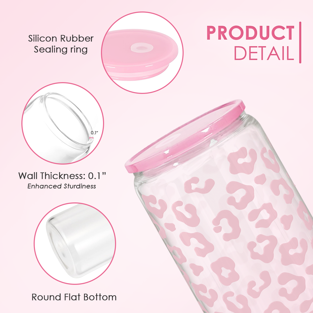 Leopard GlassGlow | Glass Tumbler with Acrylic Lid 16oz