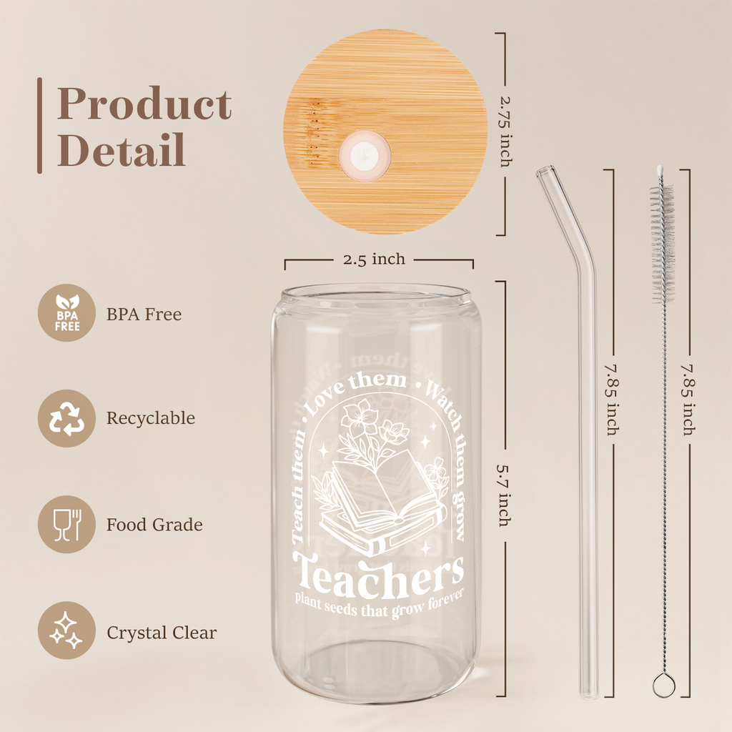Teacher GlassGlow | Glass Tumbler with Bamboo Lid 16oz