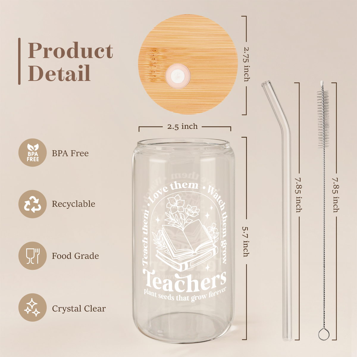 Teacher GlassGlow | Glass Tumbler with Bamboo Lid 16oz