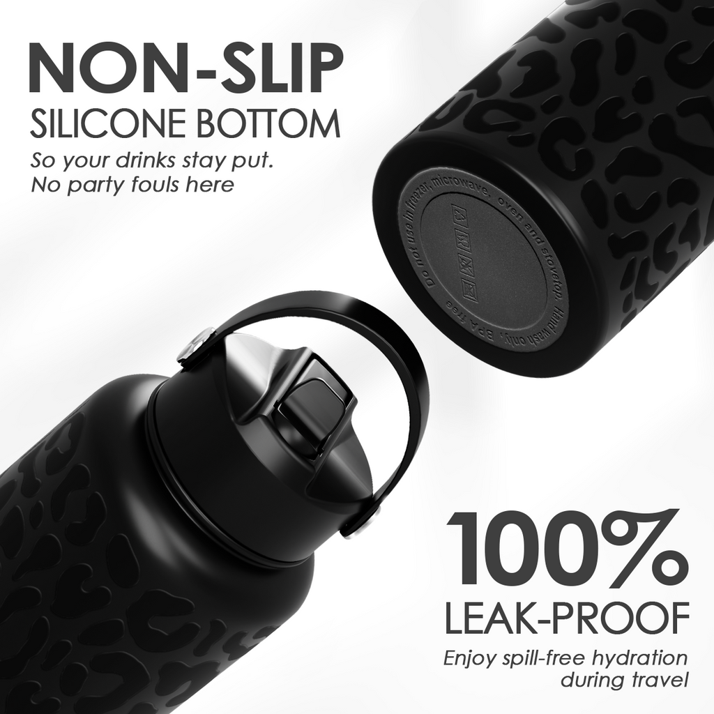 Black Leopard SipChic | Straw Lid Water Bottle 32oz