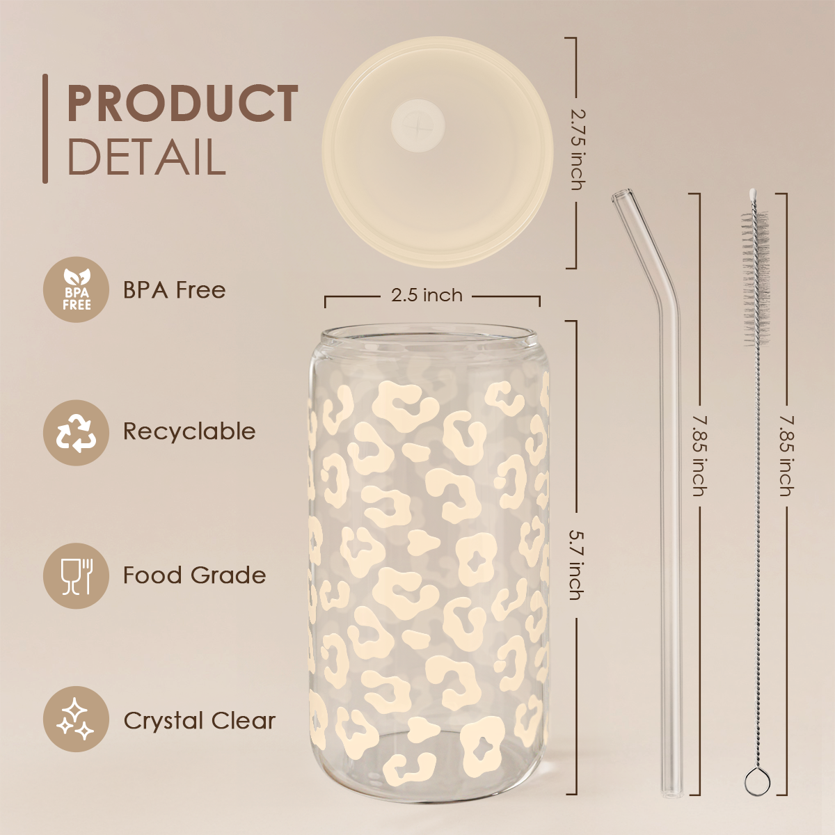 Leopard GlassGlow | Glass Tumbler with Acrylic Lid 16oz