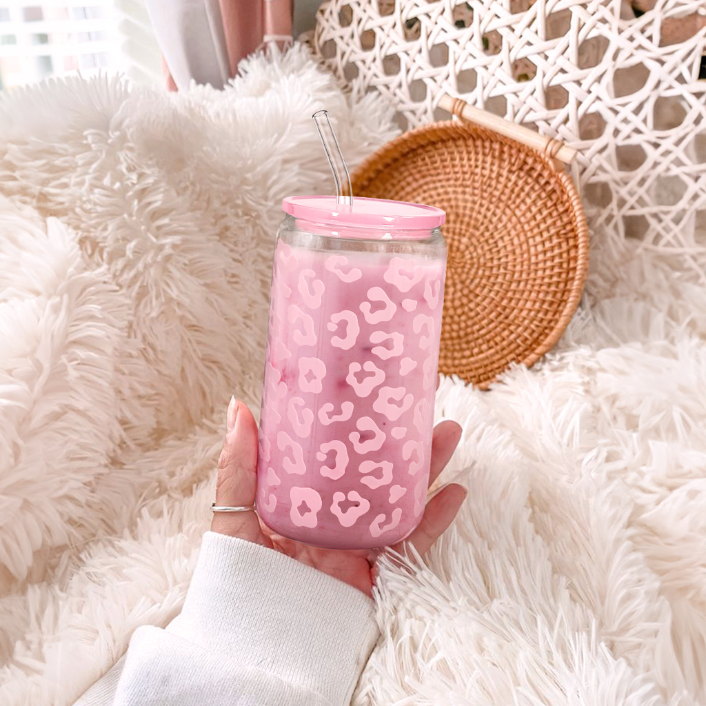 Leopard GlassGlow | Glass Tumbler with Acrylic Lid 16oz