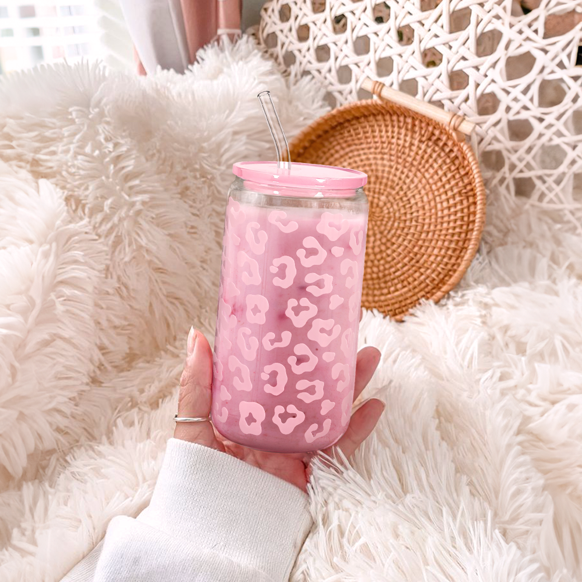Leopard GlassGlow | Glass Tumbler with Acrylic Lid 16oz