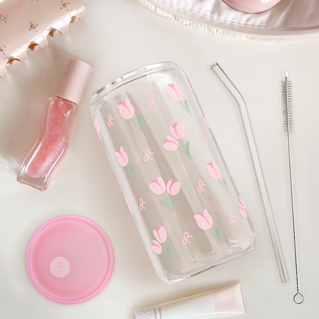 Tulip GlassGlow | Glass Tumbler with Acrylic Lid 16oz
