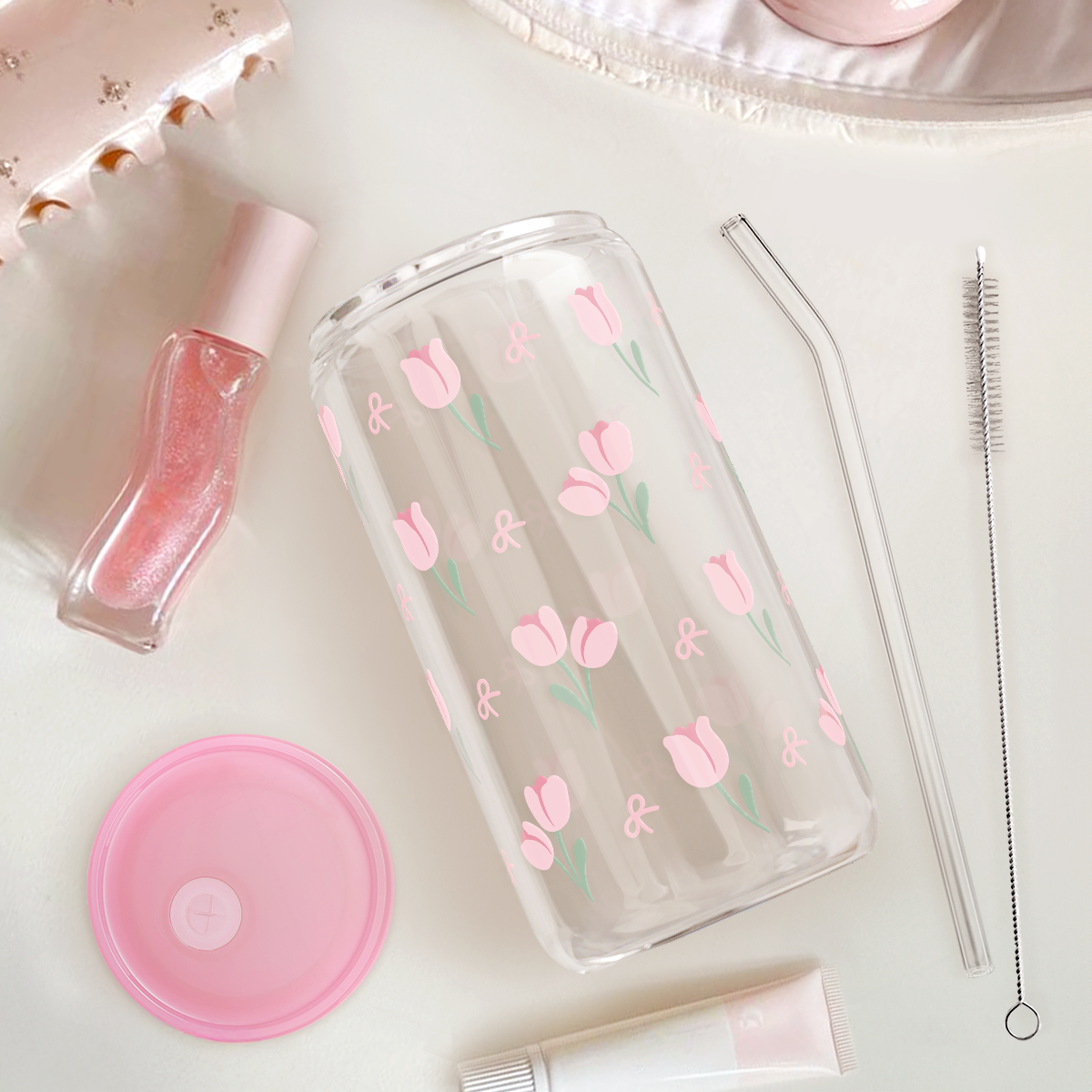 Tulip GlassGlow | Glass Tumbler with Acrylic Lid 16oz