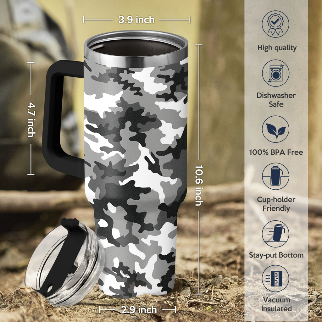 Camo Camouflage Quencher Tumbler with Handle 40oz