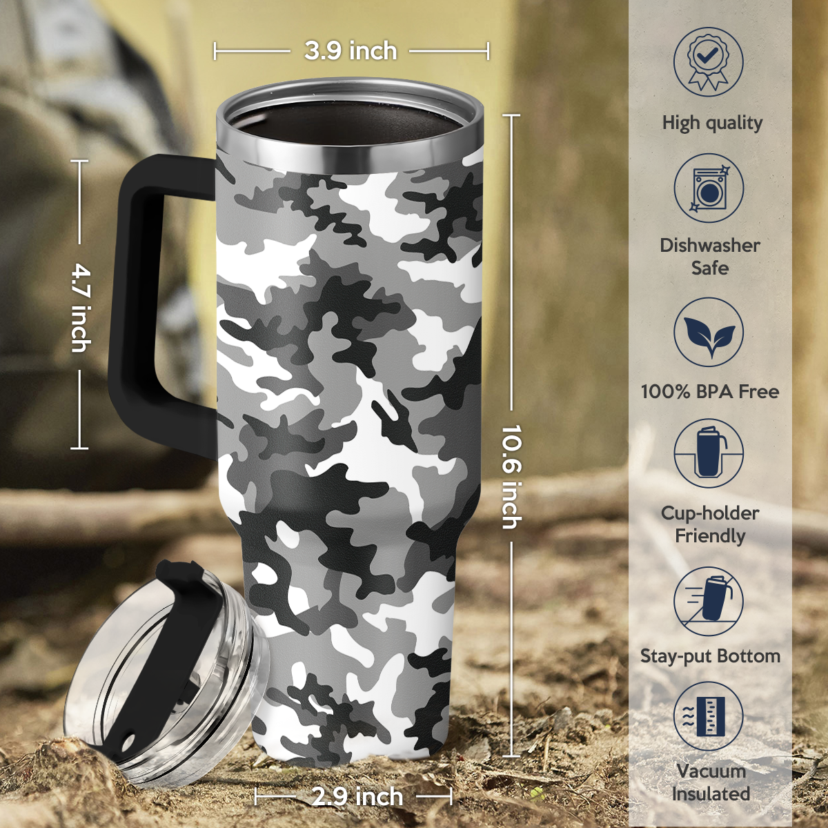 Camo Camouflage Quencher Tumbler with Handle 40oz