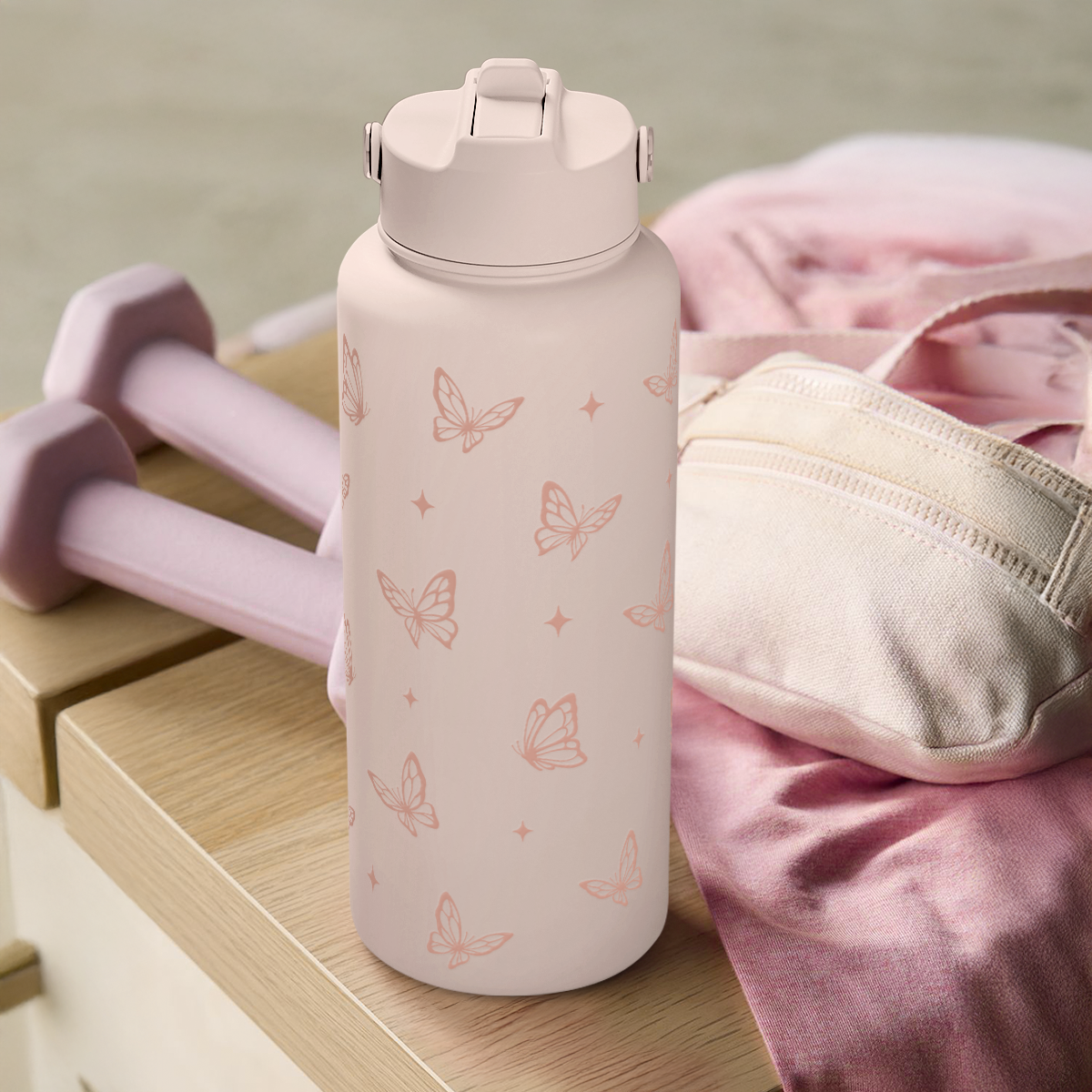 Pink Butterfly SipChic | Straw Lid Water Bottle 32oz