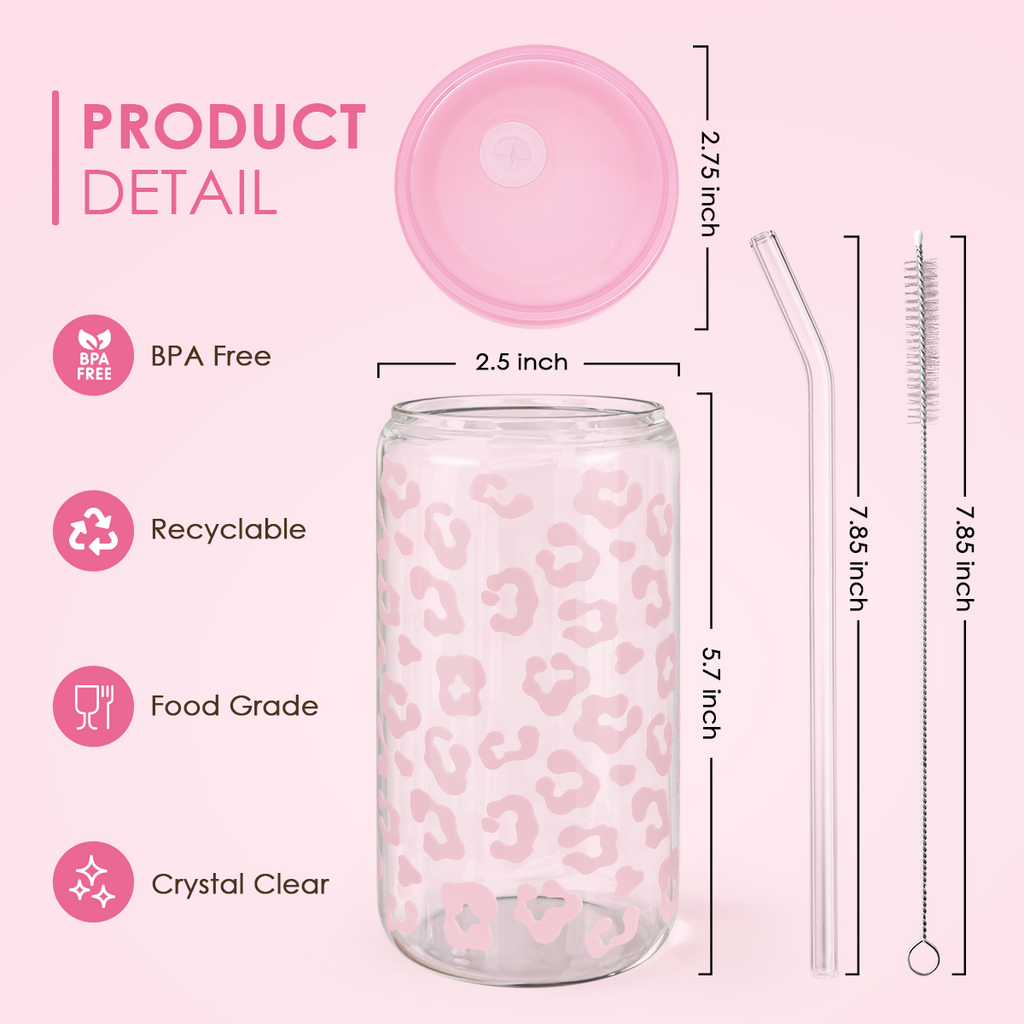 Leopard GlassGlow | Glass Tumbler with Acrylic Lid 16oz