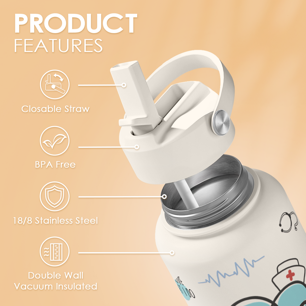White Nurse SipChic | Straw Lid Water Bottle 32oz