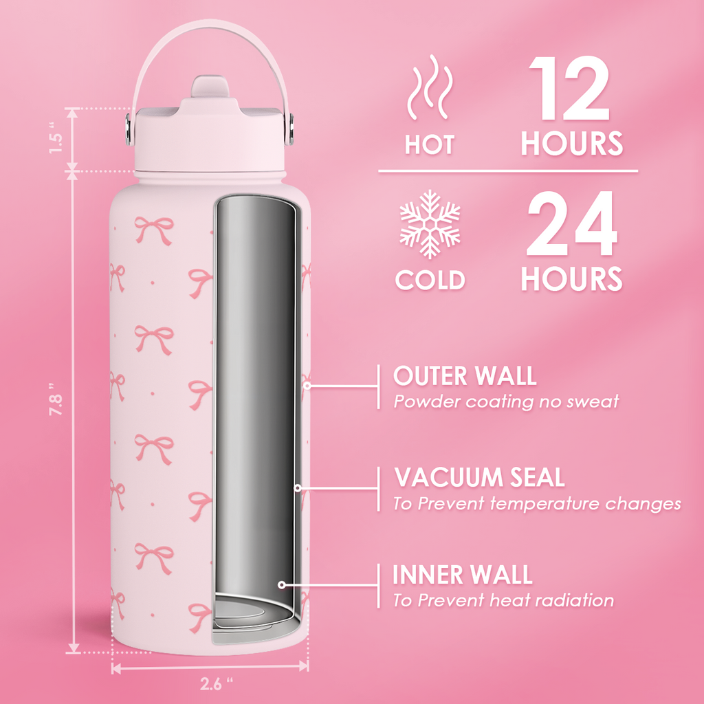 Pink Bow SipChic | Straw Lid Water Bottle 32oz