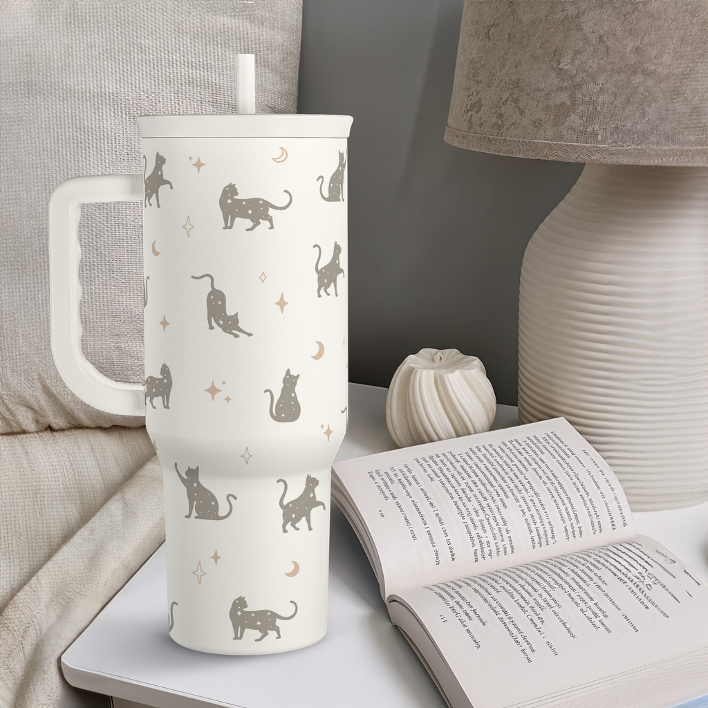 White Cat Slidemate | Slider Tumbler with Handle 40oz