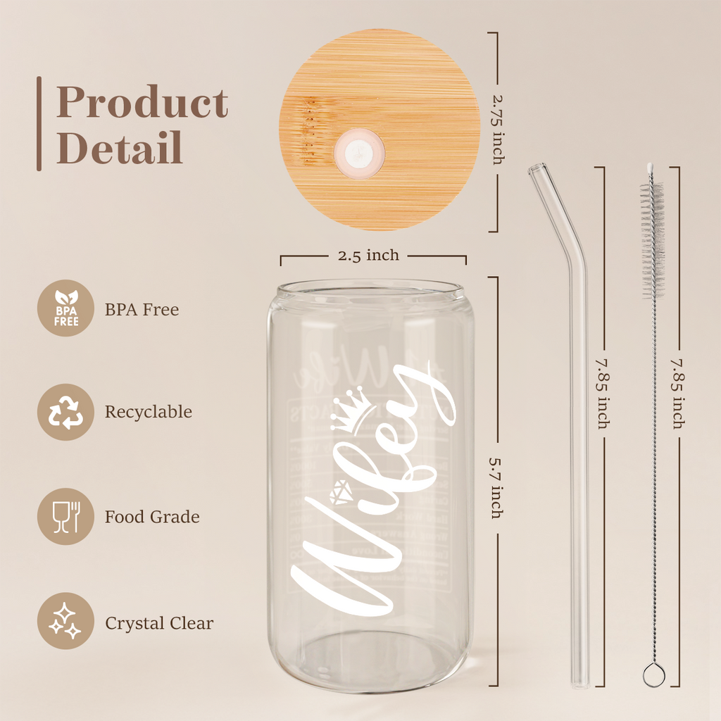 Wife GlassGlow | Glass Tumbler with Bamboo Lid 16oz