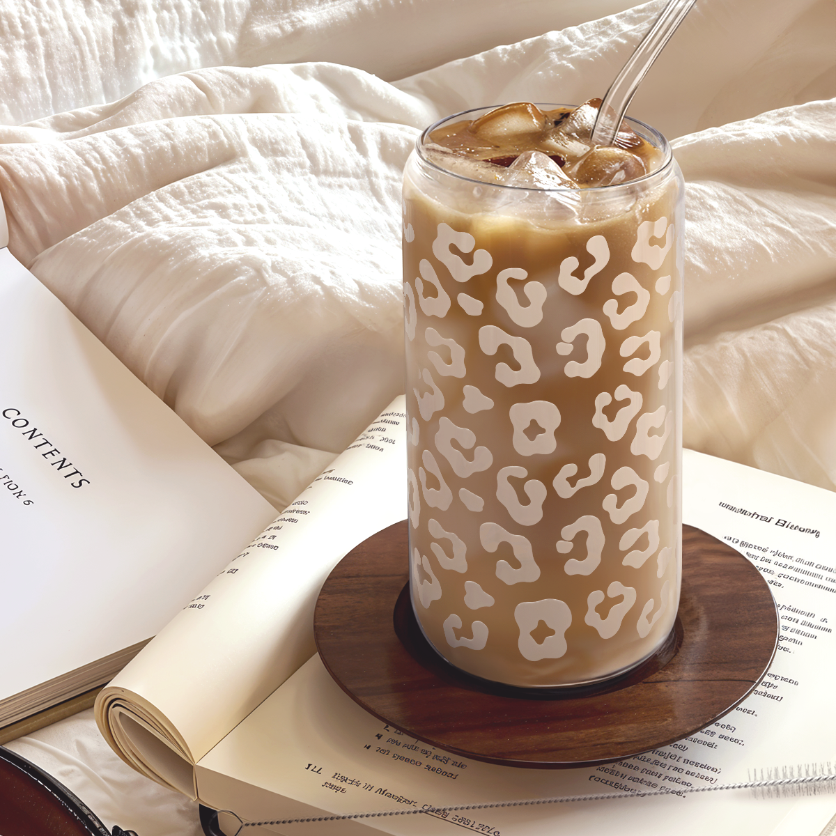 Leopard GlassGlow | Glass Tumbler with Acrylic Lid 16oz