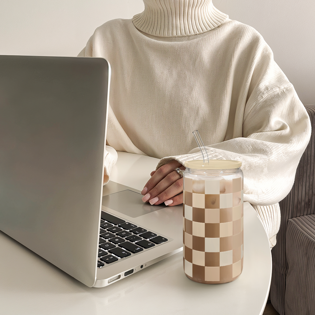Checker GlassGlow | Glass Tumbler with Acrylic Lid 16oz