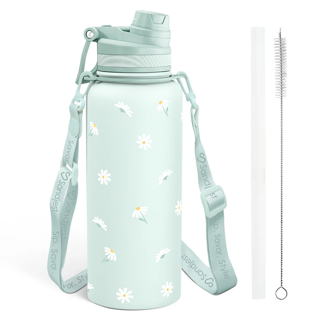 Mint Daisy CamelMate | 2-in-1 Lid Water Bottle with Strap 32oz