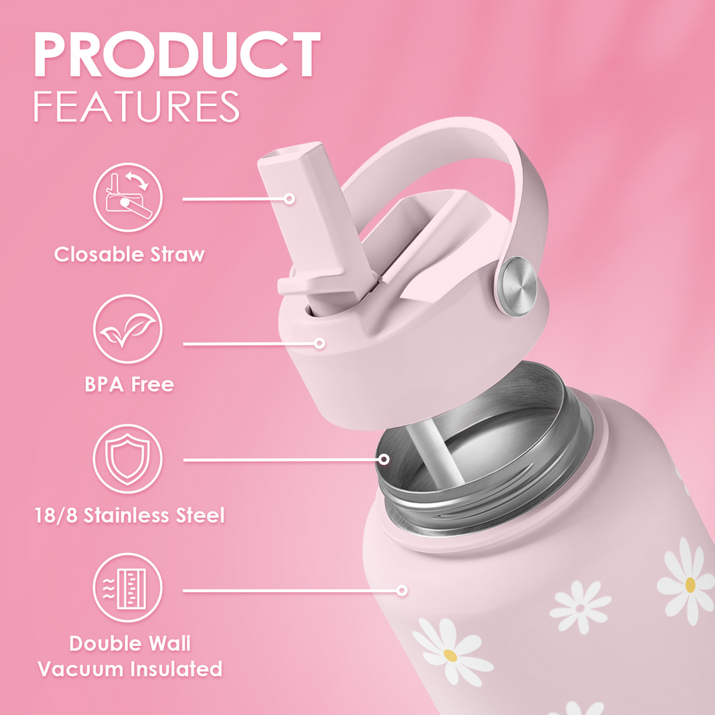 Pink Daisy SipChic | Straw Lid Water Bottle 32oz