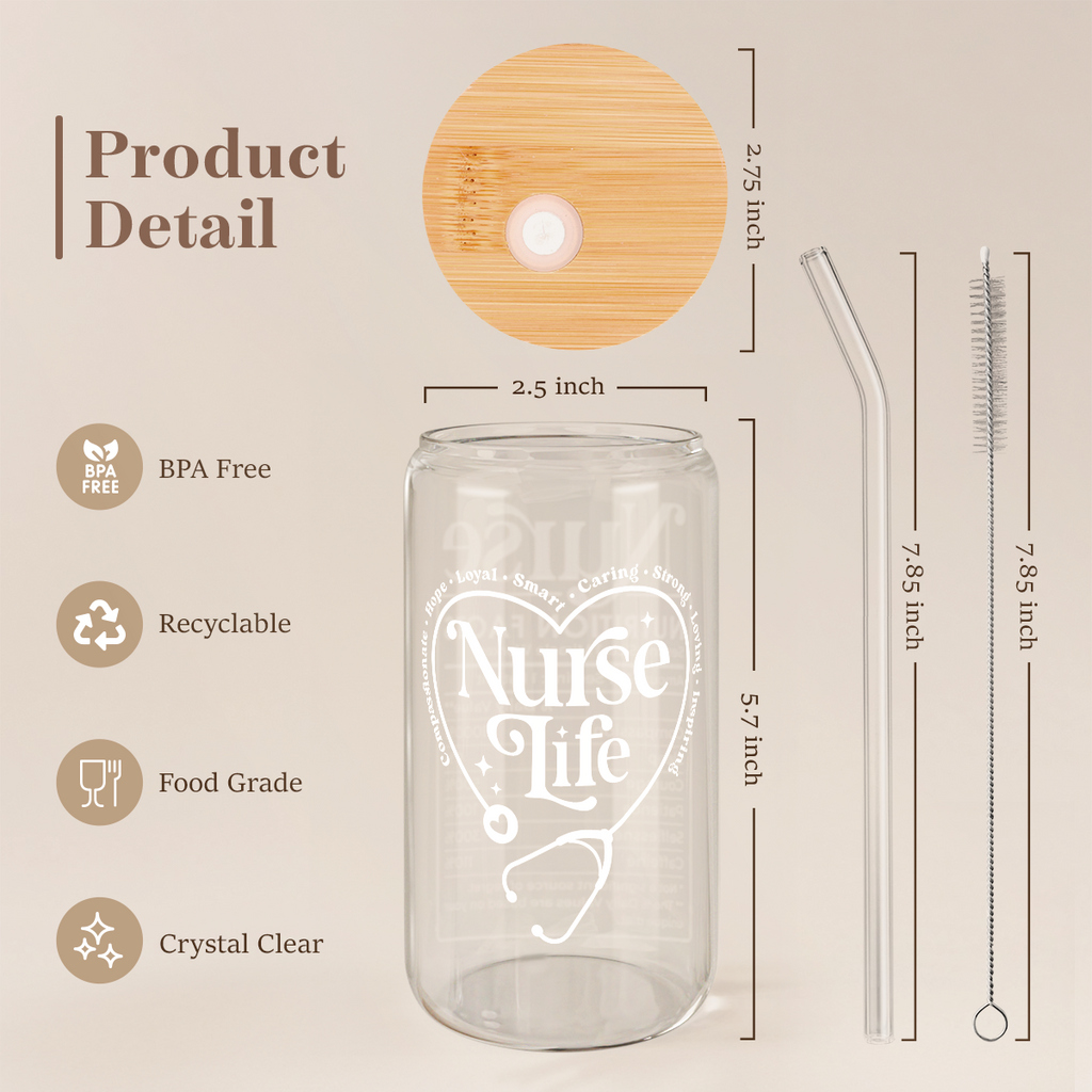 Nurse GlassGlow | Glass Tumbler with Bamboo Lid 16oz