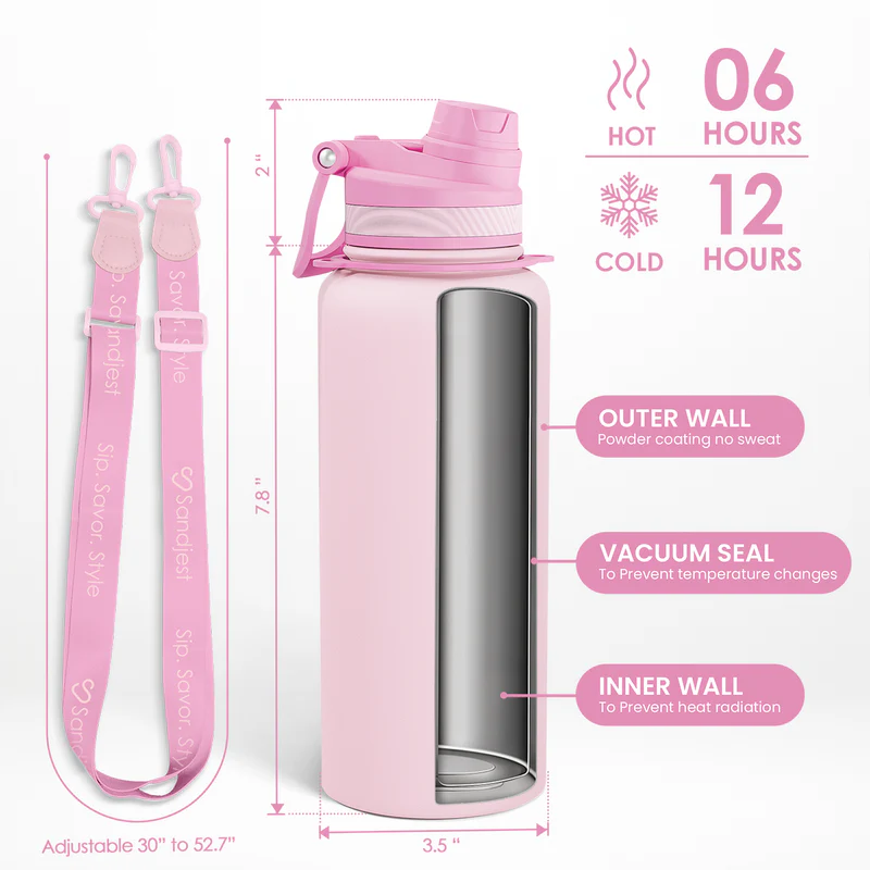 Pink CamelMate | 2-in-1 Lid Water Bottle with Strap 32oz