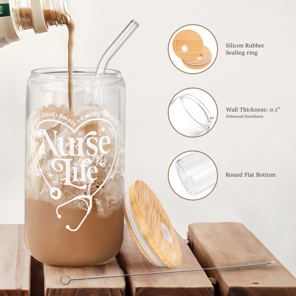 Nurse GlassGlow | Glass Tumbler with Bamboo Lid 16oz