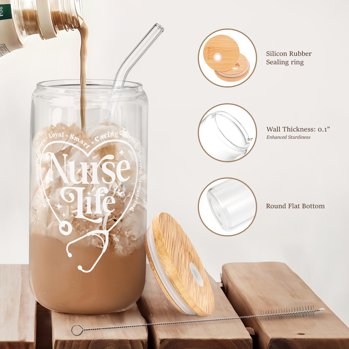 Nurse GlassGlow | Glass Tumbler with Bamboo Lid 16oz