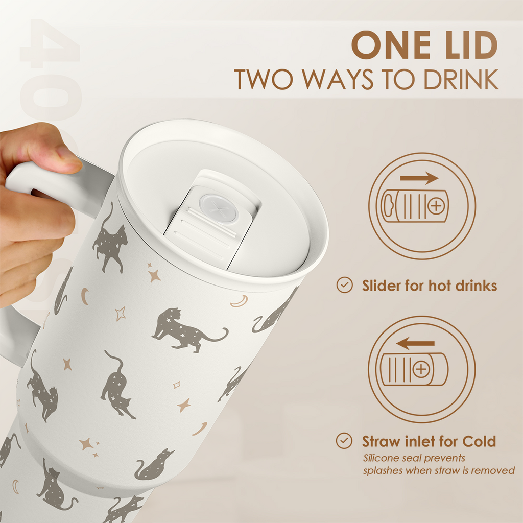 White Cat Slidemate | Slider Tumbler with Handle 40oz