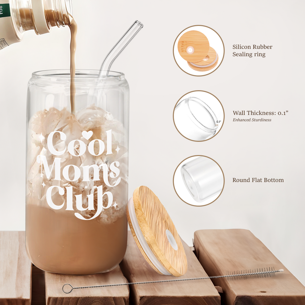 Cool Mom Club GlassGlow | Glass Tumbler with Bamboo Lid 16oz