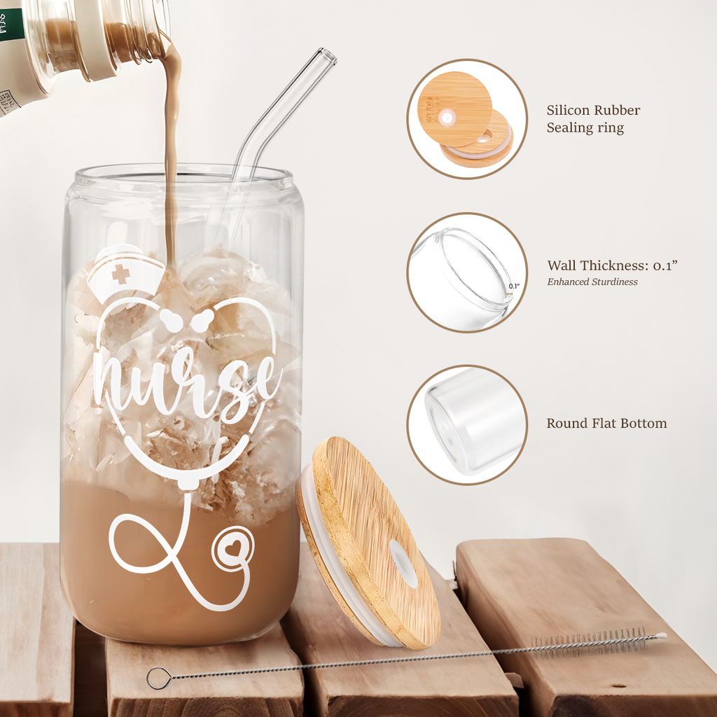 Nurse GlassGlow | Glass Tumbler with Bamboo Lid 16oz