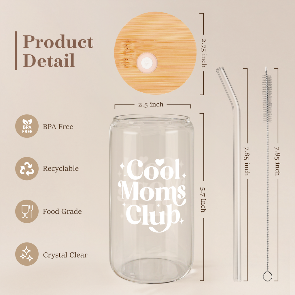 Cool Mom Club GlassGlow | Glass Tumbler with Bamboo Lid 16oz