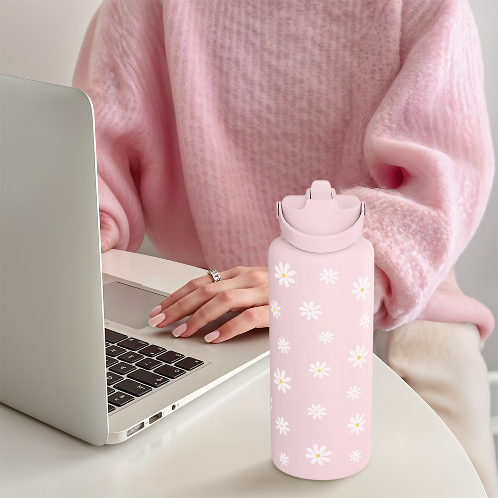 Pink Daisy SipChic | Straw Lid Water Bottle 32oz