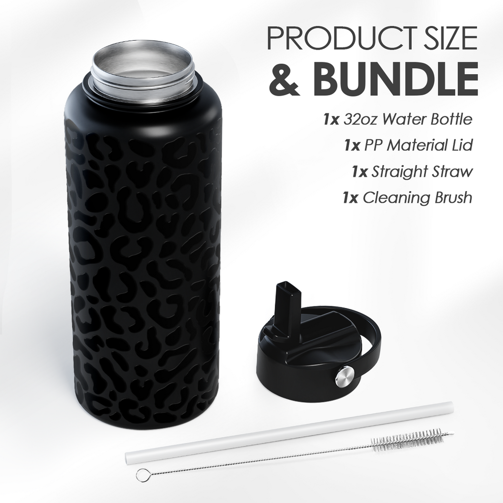 Black Leopard SipChic | Straw Lid Water Bottle 32oz